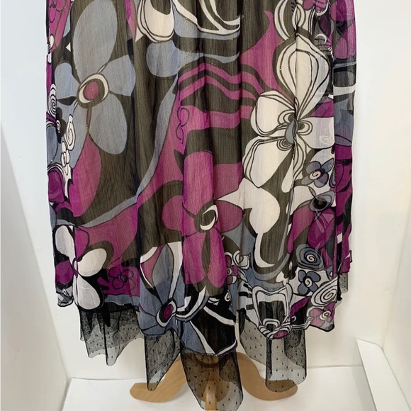 Lucy Collection Floral Midi Dress Purple Straps Black Mix Floaty V-Neck UK12 - Picture 5 of 14